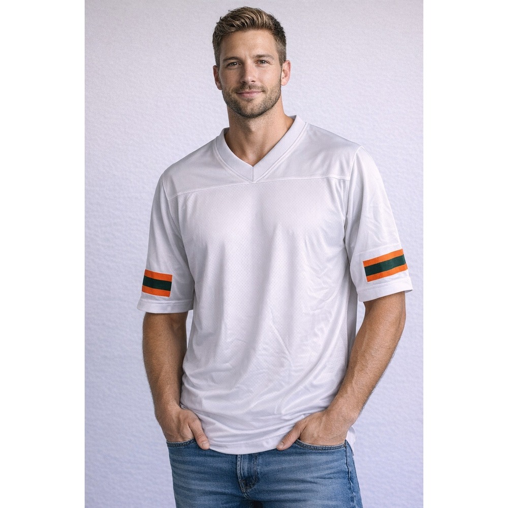 Blank Football Jersey White Orange Green Men's 2XL Customizable Mesh